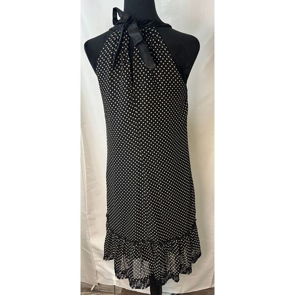 Jonathan Martin Dress Polka Dot Halter Ruffled Hem Summer Cocktail Party Black 6 - Picture 2 of 3